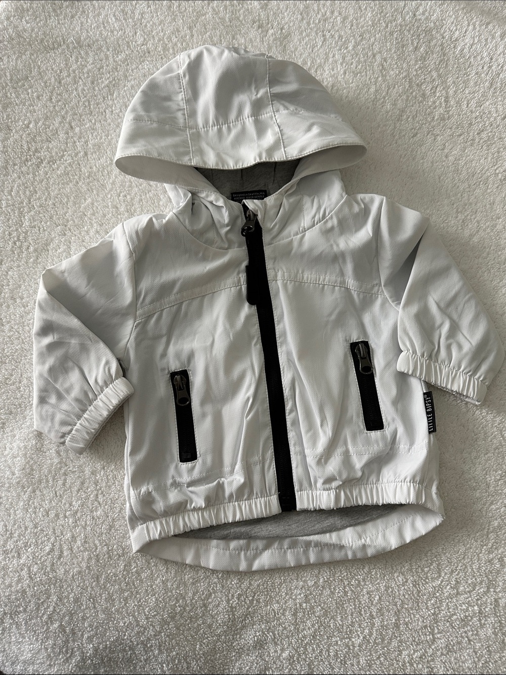 Little Bipsy White Hooded Windbreaker with Black Trim